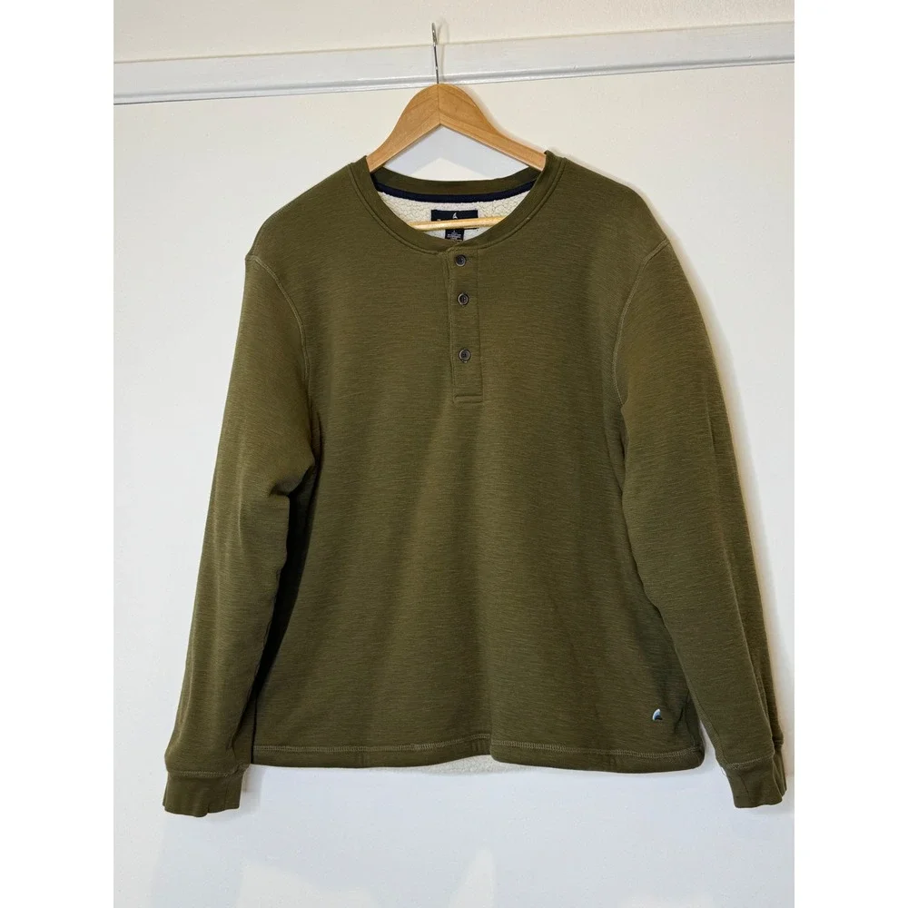 Tailor Vintage Mens Large Olive Green Sherpa Lined Henley Sweatshirt Pullover